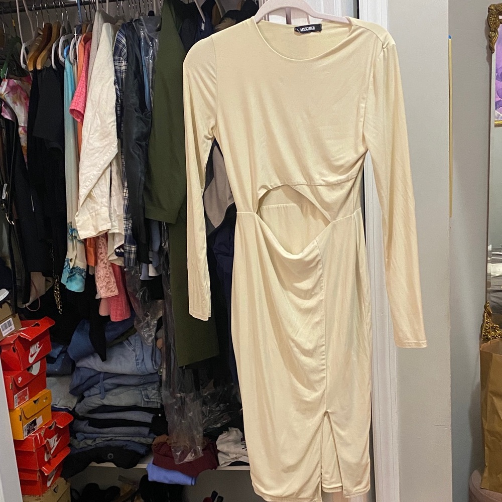 Missguided Beige Long Sleeve Dress